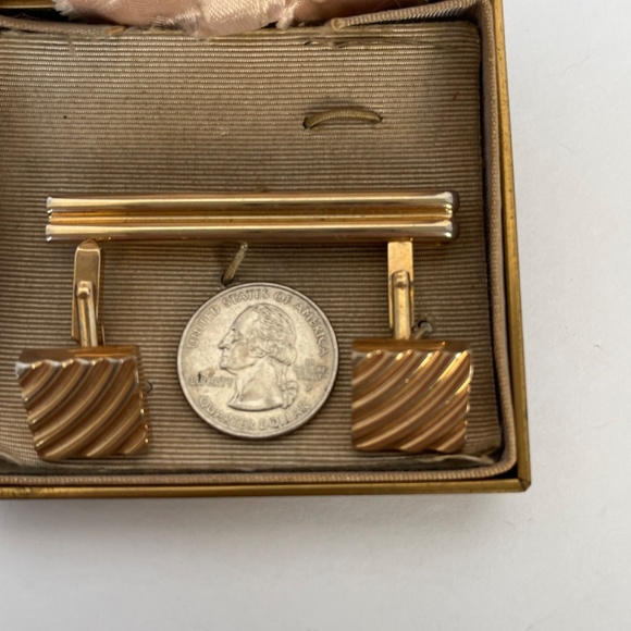 Vintage Swank Men Tie Bar Cufflinks Gold Tone - Picture 7 of 9